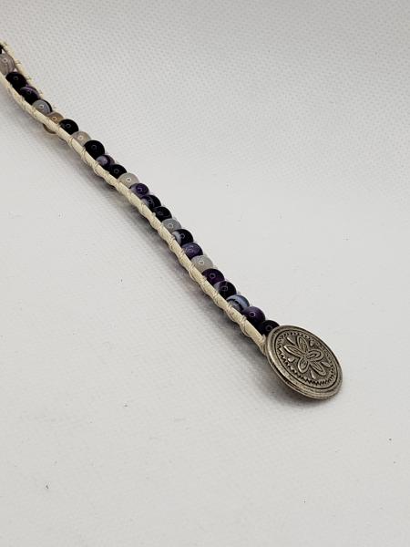 White Leather Bracelet with Purple Agate beads picture