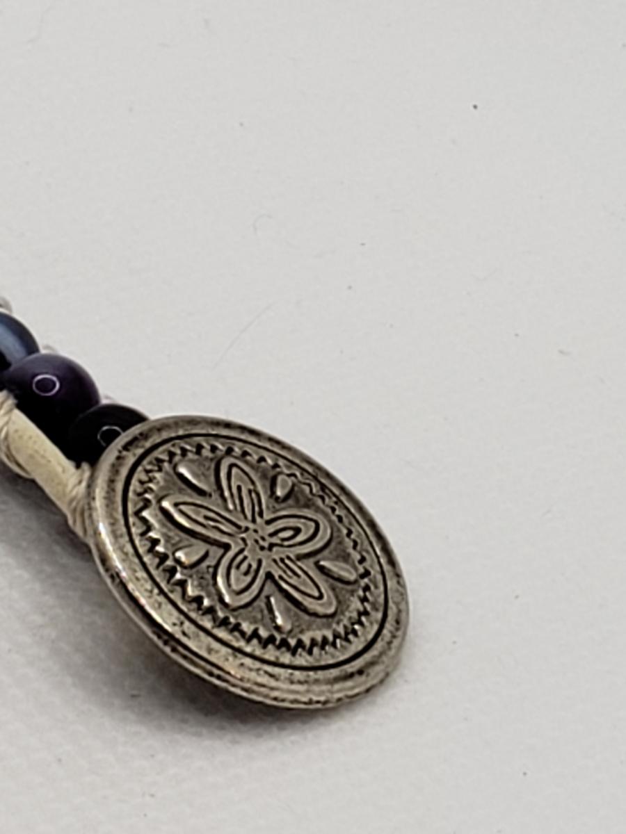 White Leather Bracelet with Purple Agate beads picture