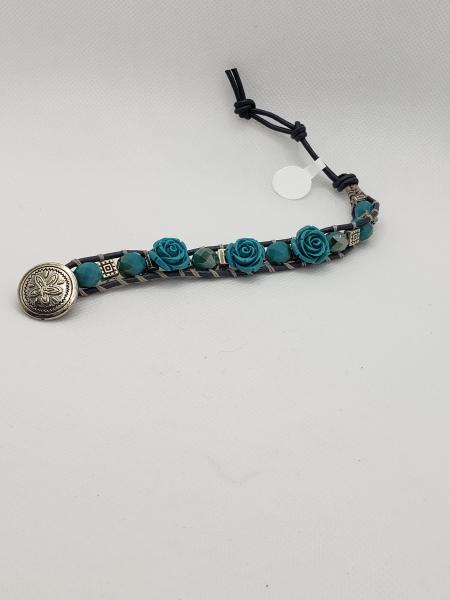 Blue flowers on Gray Leather Bracelet picture