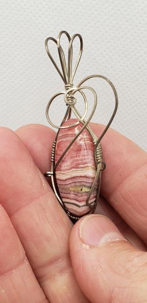 Wire wrapped Rhodochrosite Pendant in sterling silver picture