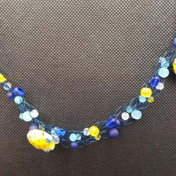 Yellow Fish Blue wire crochet necklace picture