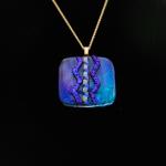 Jewelry - Deep blue square pendant with dichroic chevron