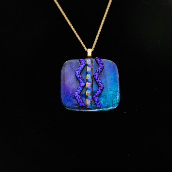 Jewelry - Deep blue square pendant with dichroic chevron