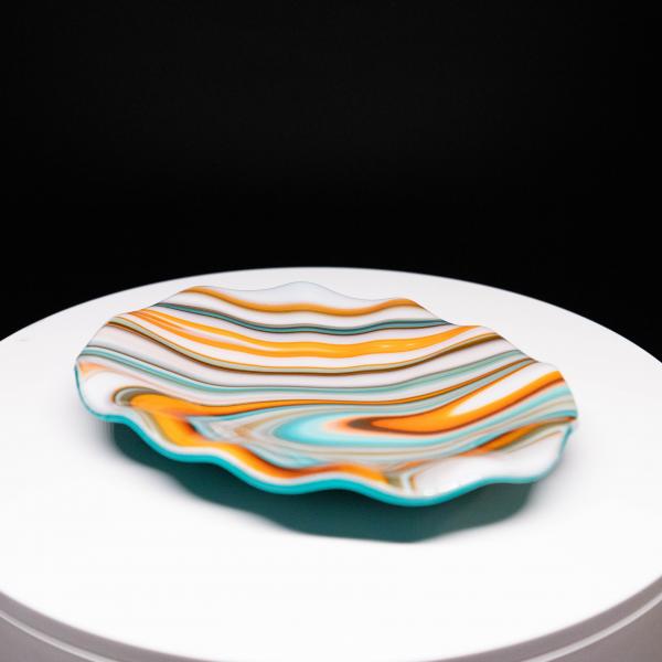 Plate - Orange cream and blue rippled edge round bowl picture