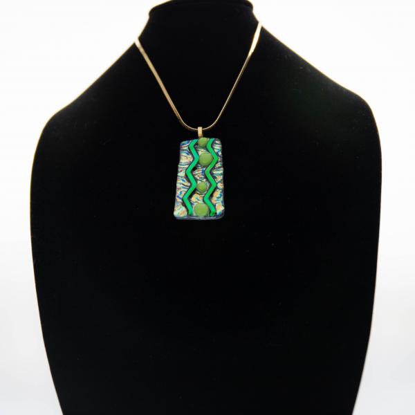 Jewelry - Dichroic green and gold pendant with chevon