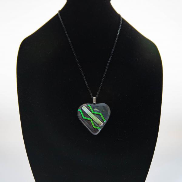 Jewelry - Dark green heart with dichroic chevron