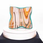 Plate - Orange cream and blue rippled edge small square plate