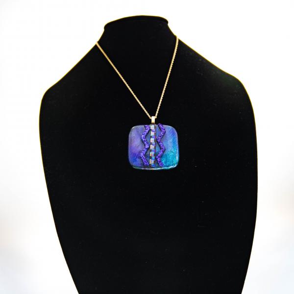 Jewelry - Deep blue square pendant with dichroic chevron picture