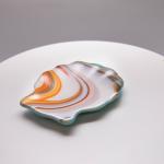 Plate - Orange cream and blue scallop-shaped plate