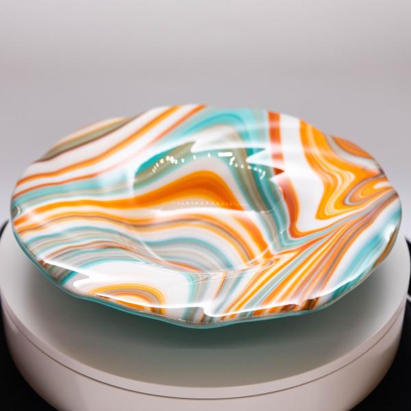 Plate - Orange cream and blue rippled edge bowl picture