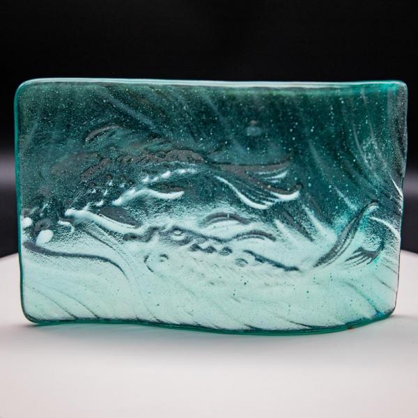 Tile - Turquoise glass wave with koi fish picture