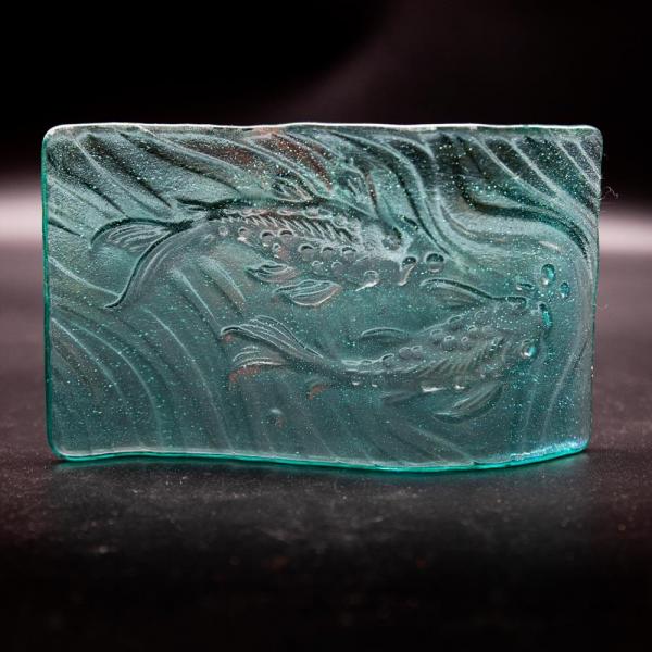 Tile - Turquoise glass wave with koi fish picture