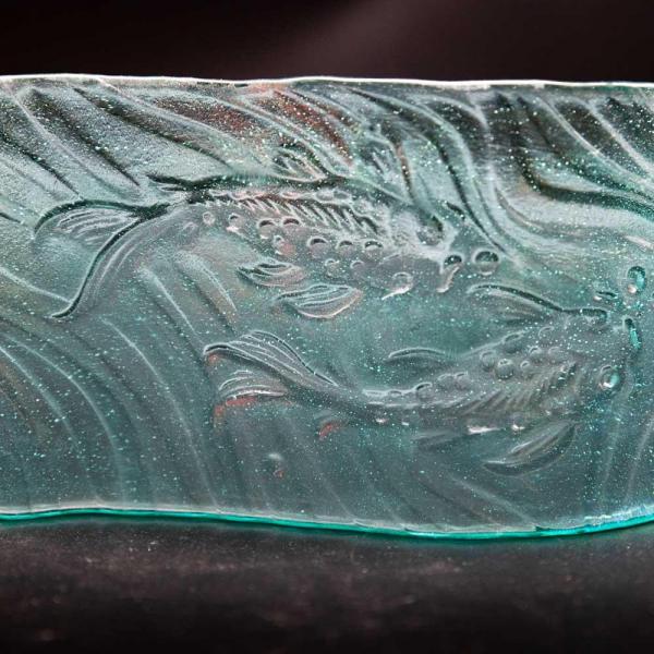 Tile - Turquoise glass wave with koi fish picture
