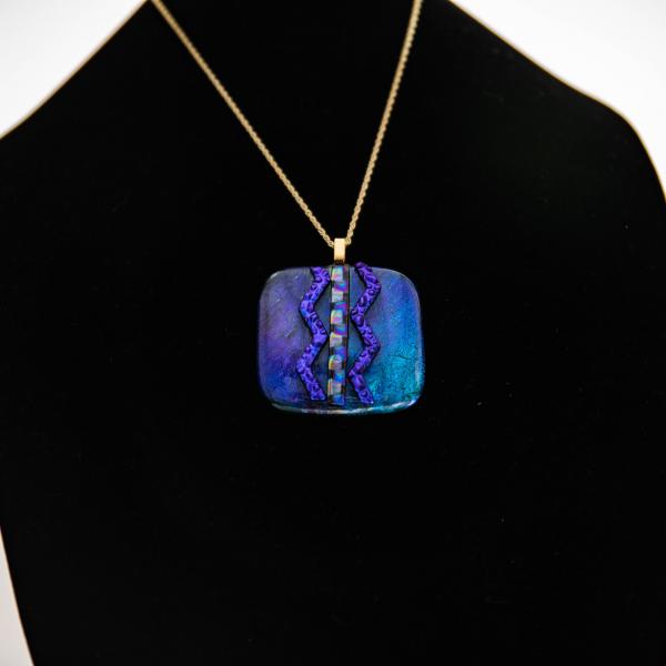 Jewelry - Deep blue square pendant with dichroic chevron picture