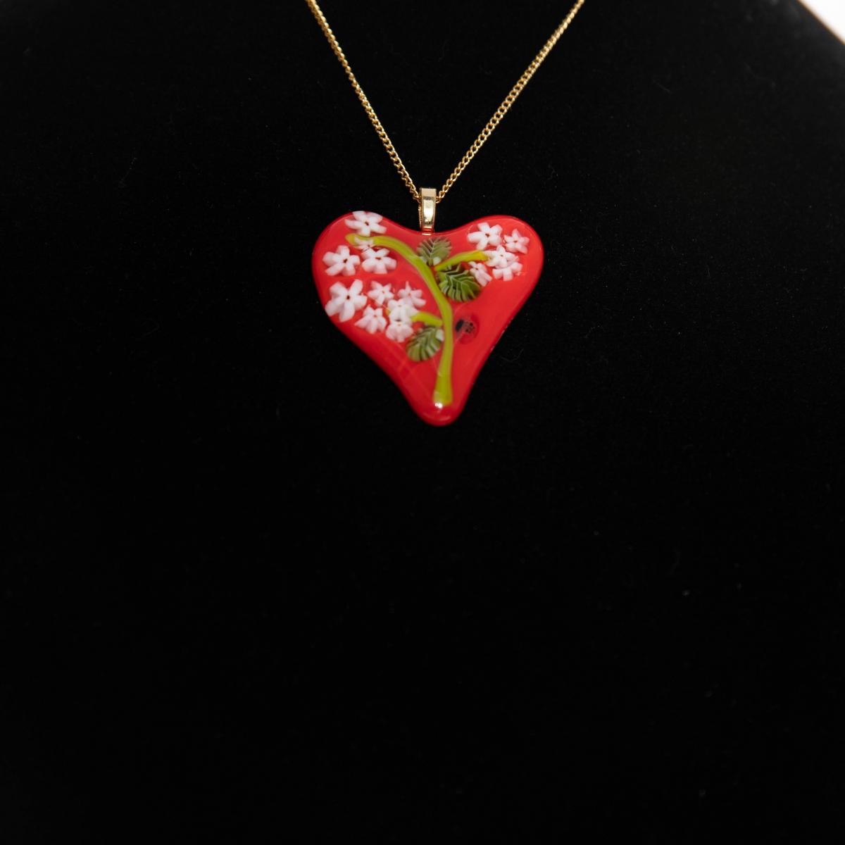 Jewelry - Heart pendant with white flowers picture