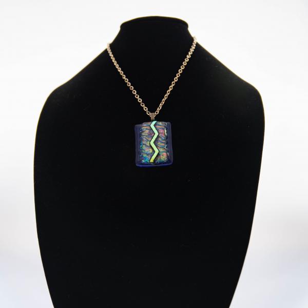 Jewelry - Dark blue pendant with iridescent green and gold picture