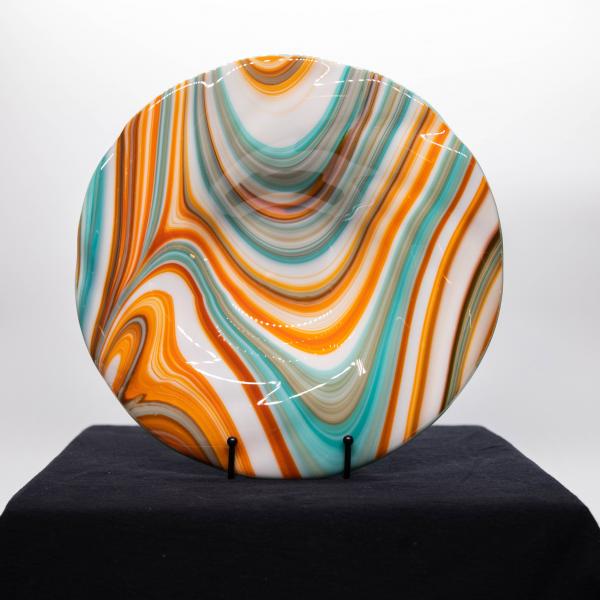 Plate - Orange cream and blue rippled edge bowl