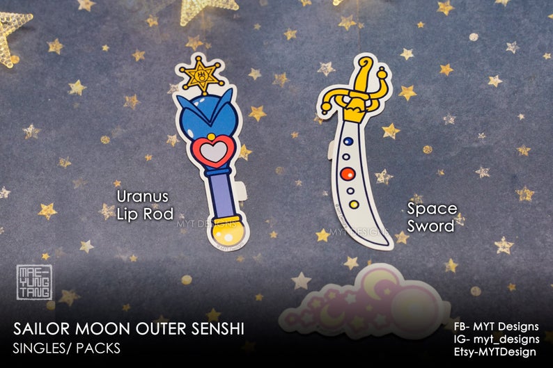 Outer Senshi Lip Rods & Talismans Diecut Weatherproof Vinyl Stickers picture