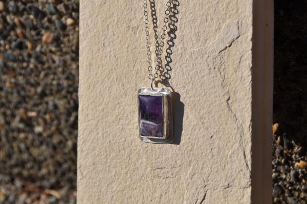 Chevron Amethyst Rectangle Sterling Silver Pendant picture