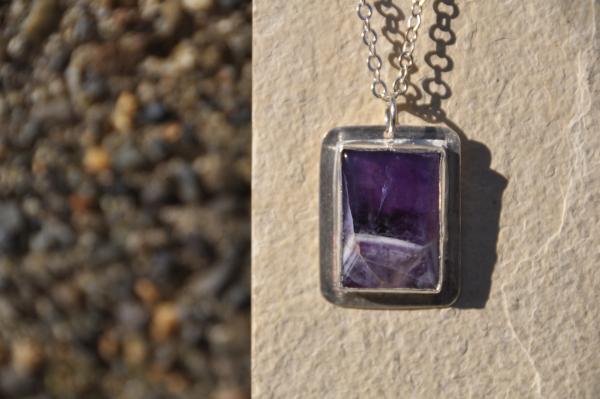 Chevron Amethyst Rectangle Sterling Silver Pendant picture
