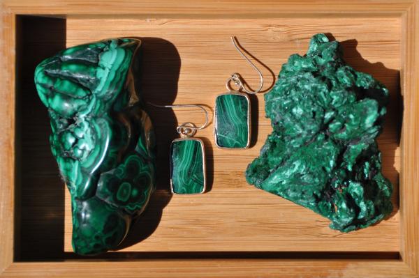 Malachite Rectangle Sterling Silver Earrings picture