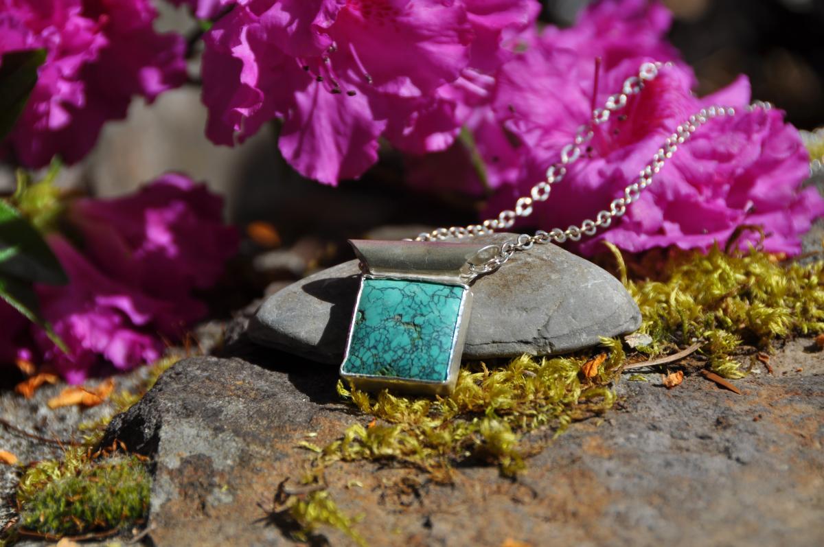 Turquoise Kingman Square Sterling Silver Pendant picture