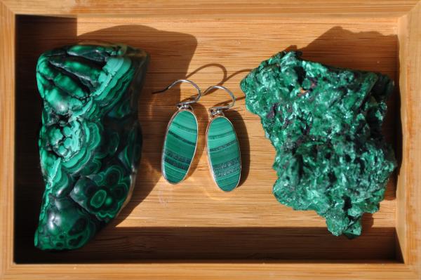 Malachite Oval Sterling Silver Earrings