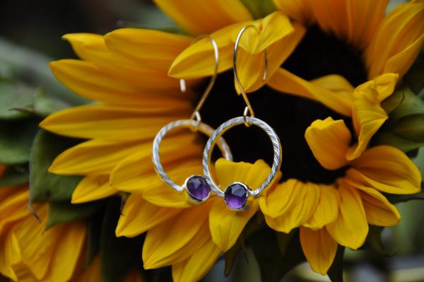 Faceted Amethyst Sterling Silver Loop Earrings picture