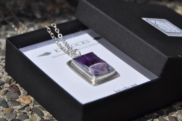 Chevron Amethyst Rectangle Sterling Silver Pendant picture