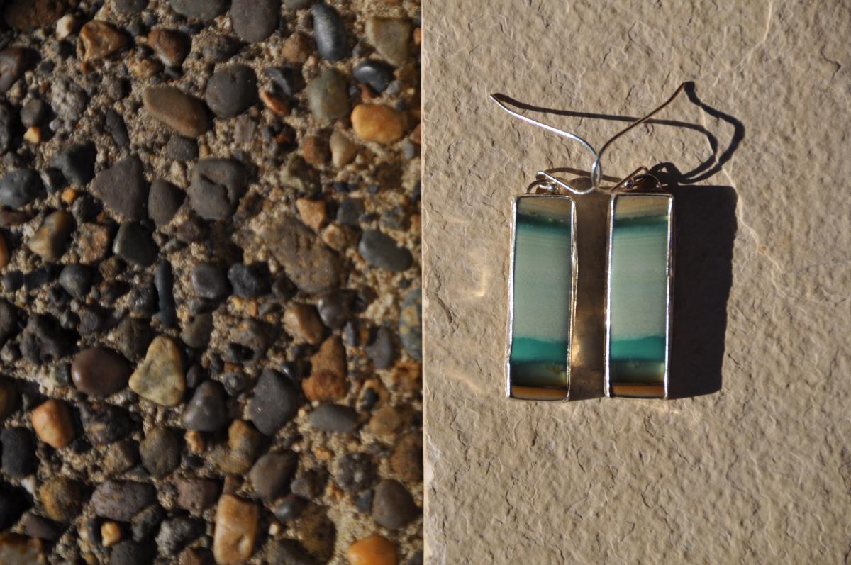 Opal Rectangle Sterling Silver Earrings picture