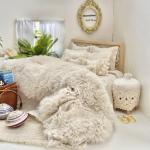 Cream and Taupe Frayed Textured Cotton Bedding Set-Hadiya