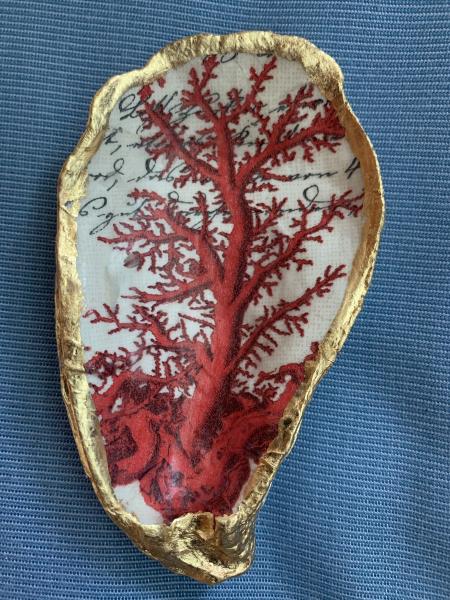 Red Coral Oyster Shell Trinket Dish picture