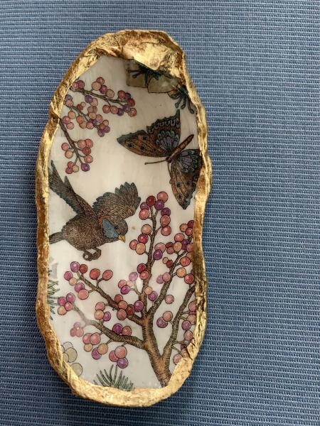 Bird and Butterfly Oyster Shell Trinket Dish