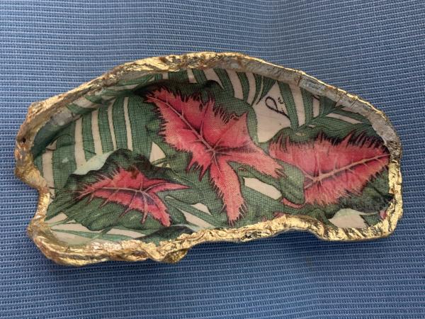 Tropical Leaves Oyster Shell Trinket Dish