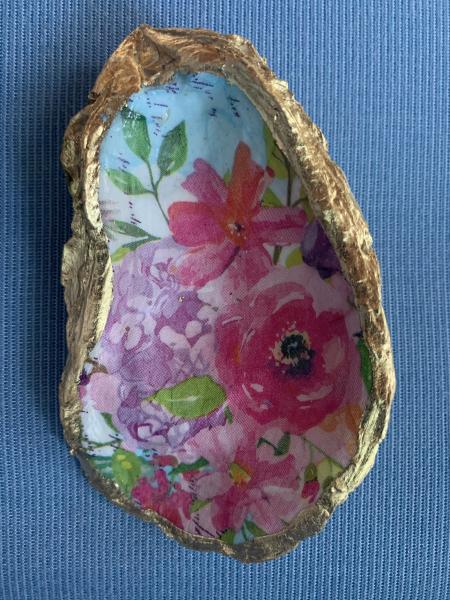 Pastel Flowers Oyster Shell Trinket Dish picture