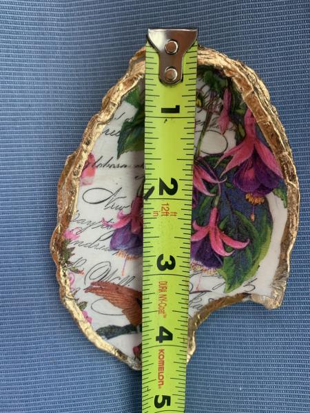 Fuchsia and Hummingbird Oyster Shell Trinket Dish picture