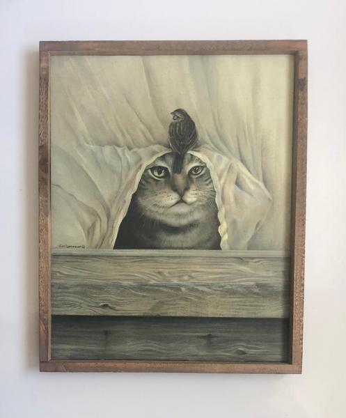 Lath Frame / Cat with Bird picture