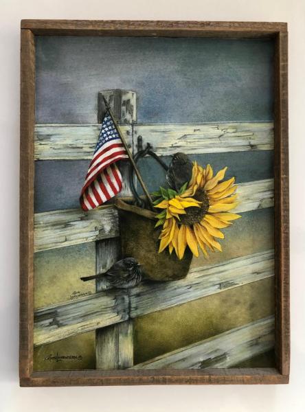 Lath Frame / Sunflower with Flag picture