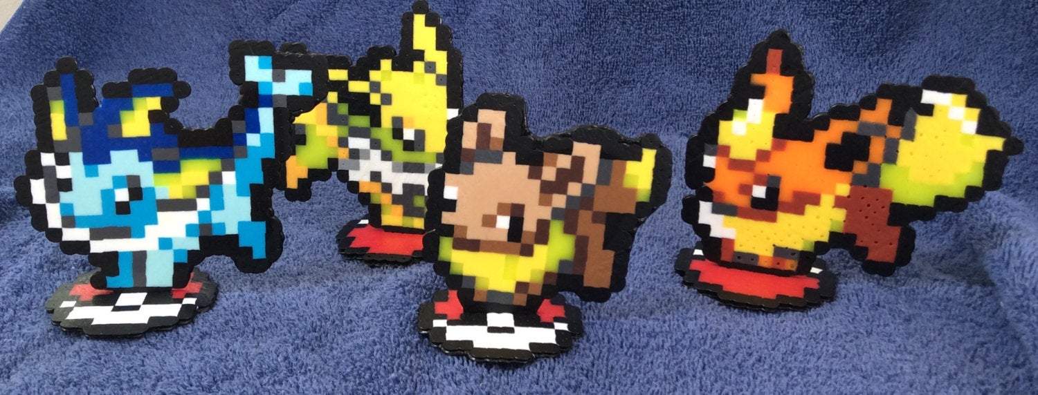 Pokemon Eeveelutions Perler Bead Standing Figures / Eevee Flareon Vaporeon Jolteon picture