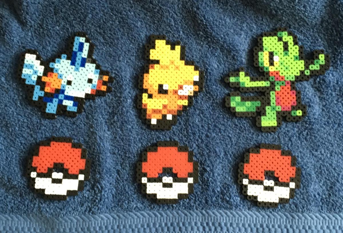 Pokemon Perler Torchic Mudkip Treeko Figure 8 bit Pixel picture