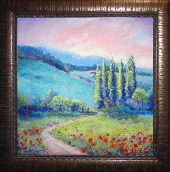 "Poppies Play" 25x25" original pastel painting