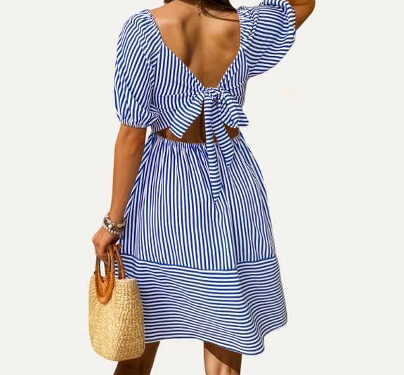 Blue striped dress picture