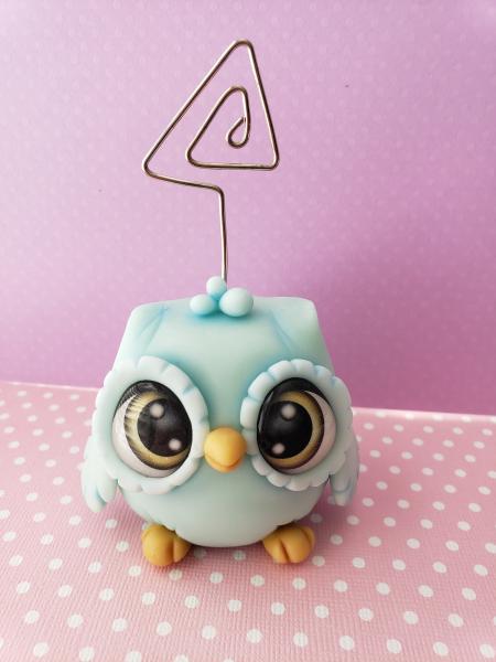 Owl photo holder blue