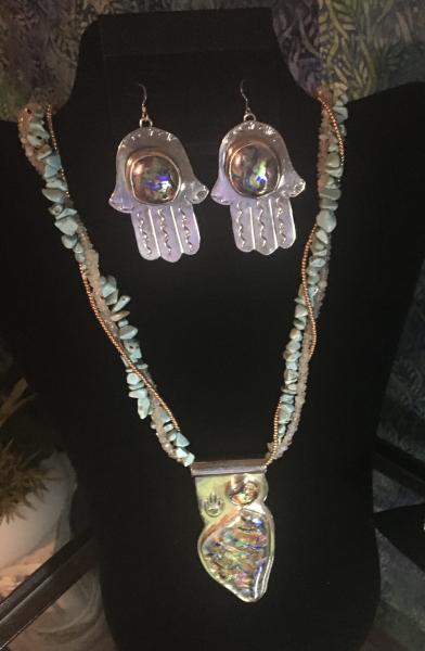 Pendant Necklace and Hamsa earrings set