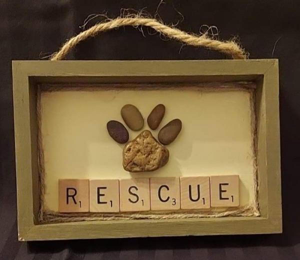 "Rescue" Paw Print Pebble Art