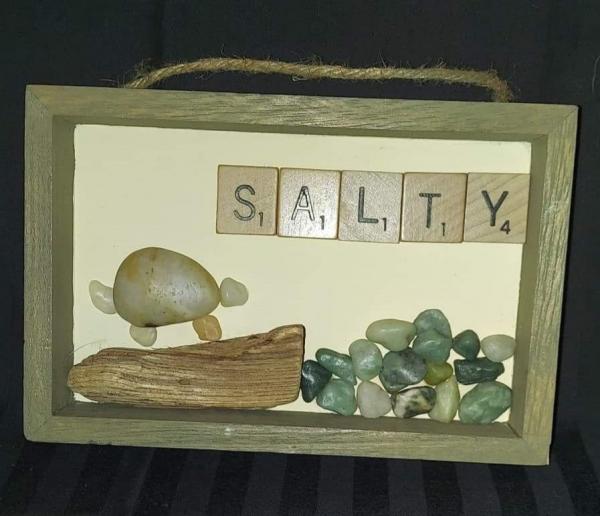 "Salty" turtle pebble art picture