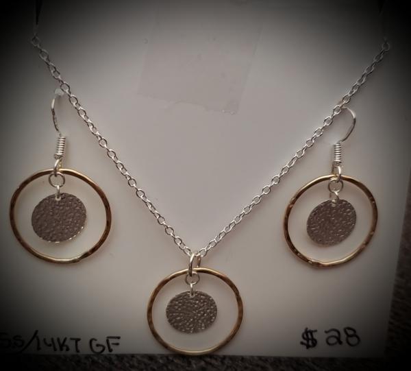 Sterling and Gold Filled Circle Disc Necklace and Earrings Set