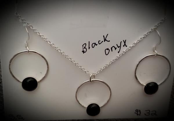 Sterling and Black Onyx Earrings and Necklace Set