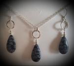 Snowflake Obsidian and Sterling Necklace and Earrings Set