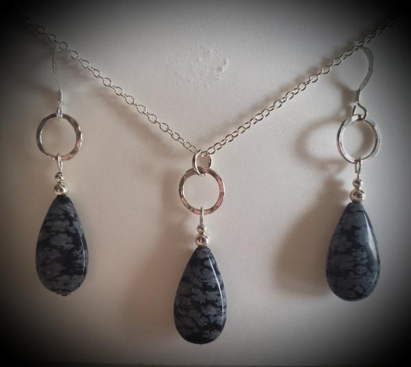 Snowflake Obsidian and Sterling Necklace and Earrings Set